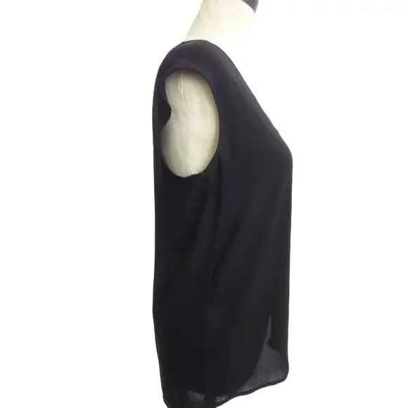 J.Crew Black Sheer V Neck Blouse Top 2 - Picture 2 of 6